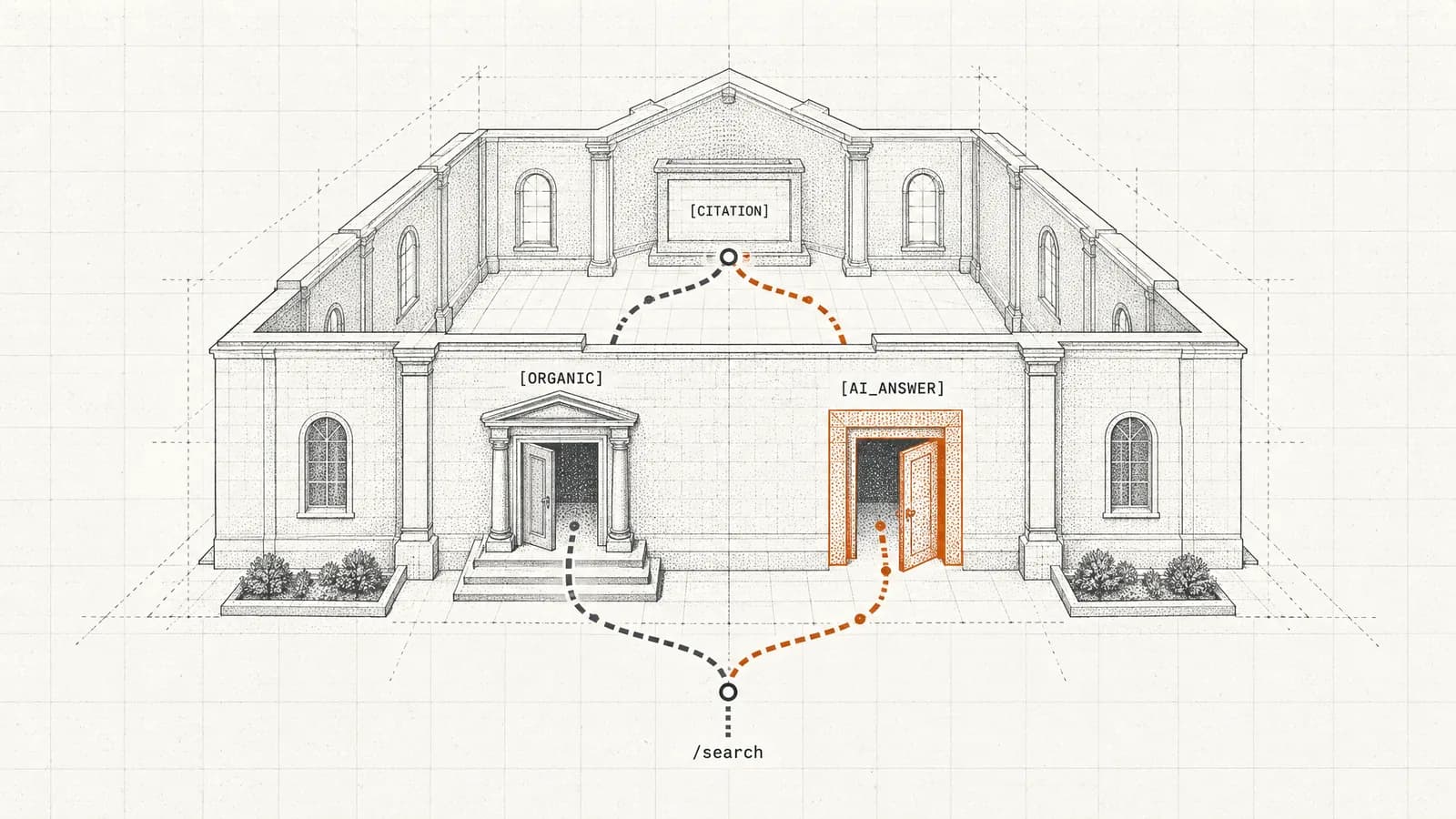 A building with two doorways: the classic main door and a new orange second door, both leading to the same room