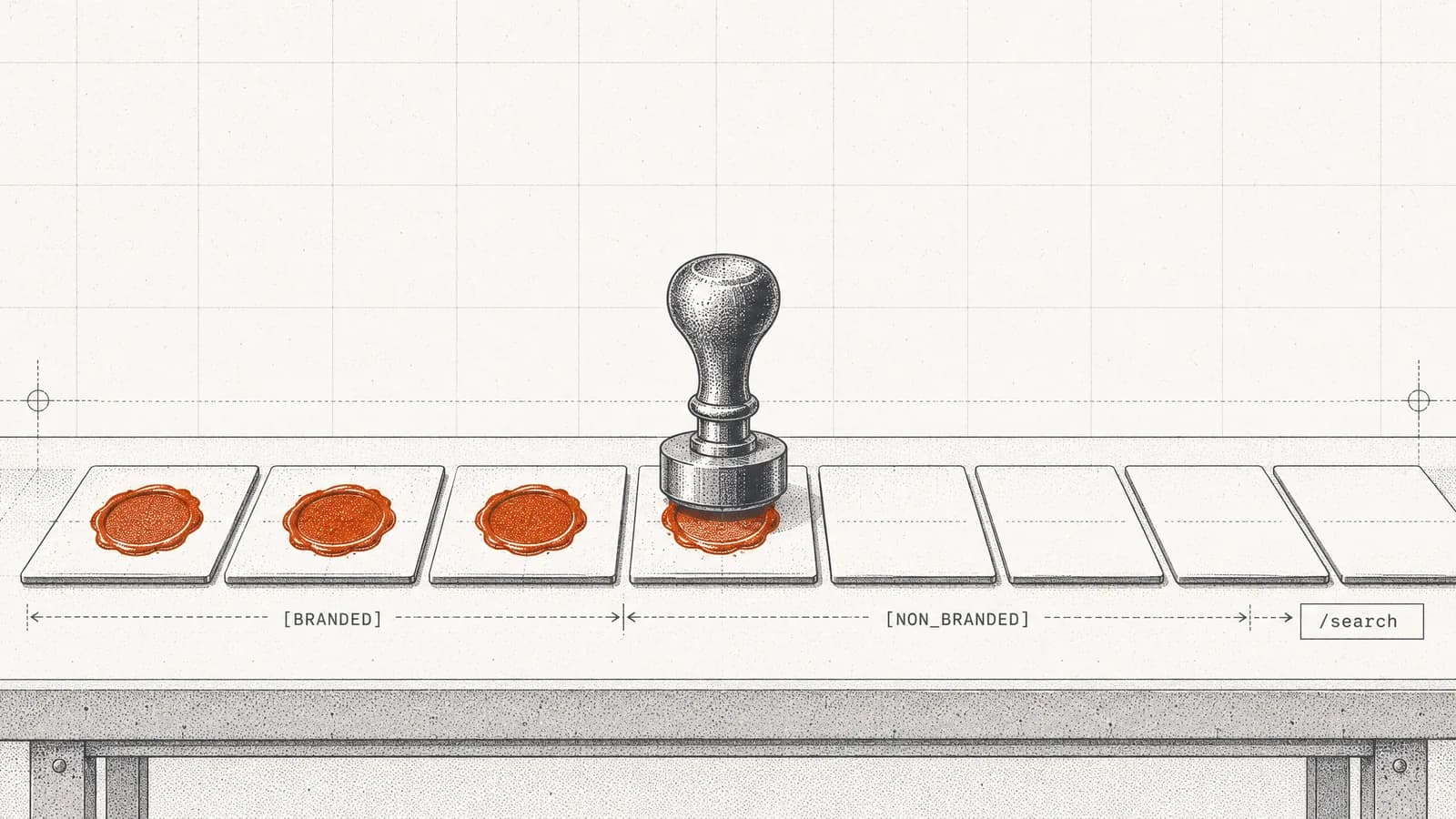 A wax-seal stamp presses orange seals onto some keyword cards, leaving the rest plain