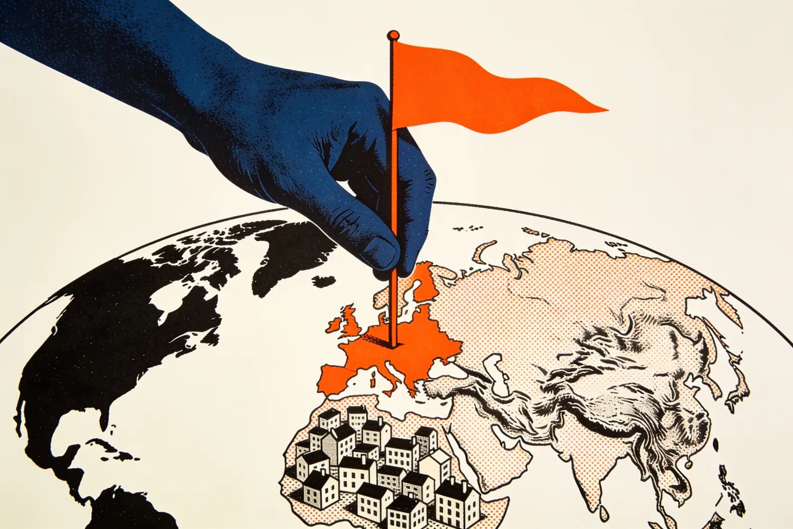 Hand planting a glowing flag into one territory of a globe, illustrating ranking in a specific country