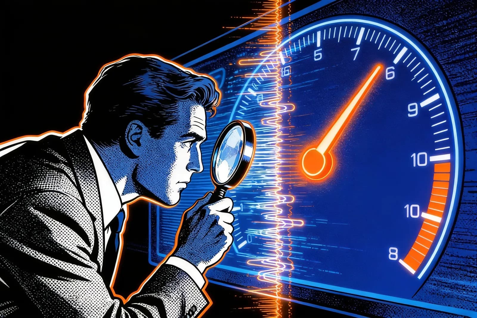 Google Search Console accuracy shown as an analyst reading a single true needle on a gauge