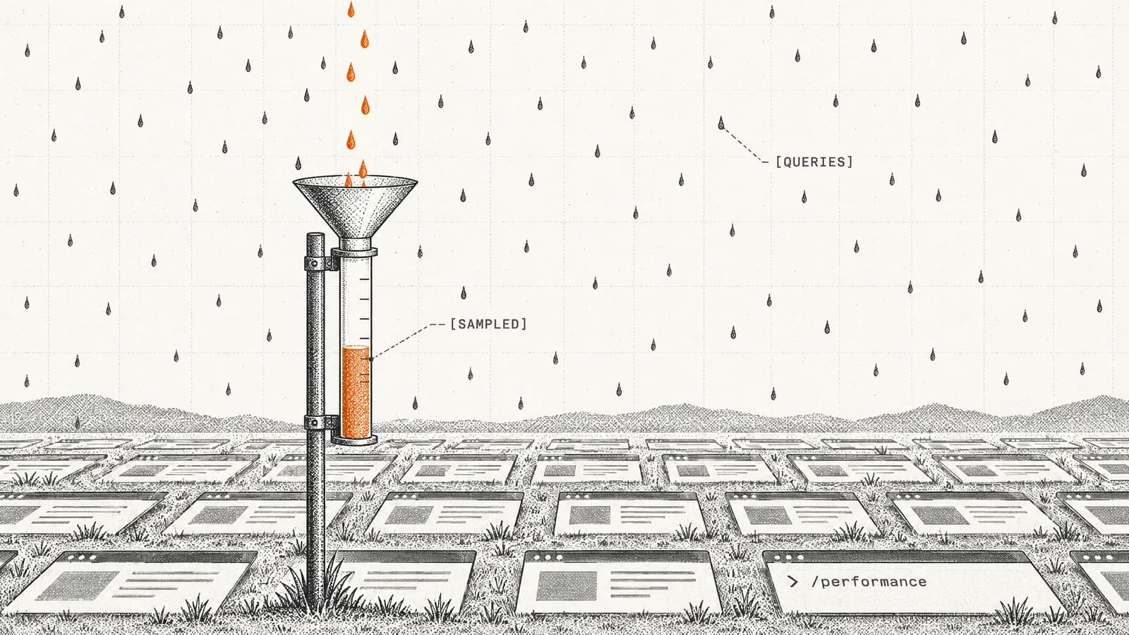 Ein Regenmesser fängt einige orangefarbene Tropfen auf, während der meiste Regen daneben fällt