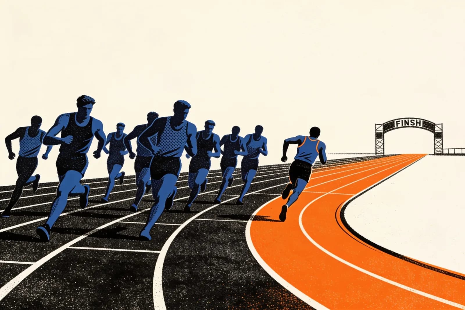 Runner veering into a glowing lane ahead of the pack, illustrating SE Ranking alternatives