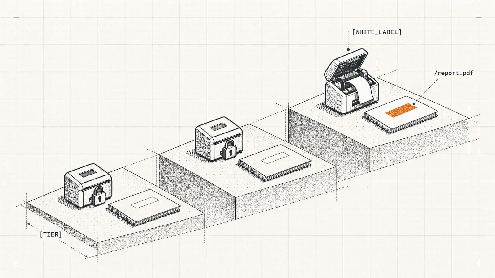 Only the top of three plan tiers prints an orange blank label onto an audit report