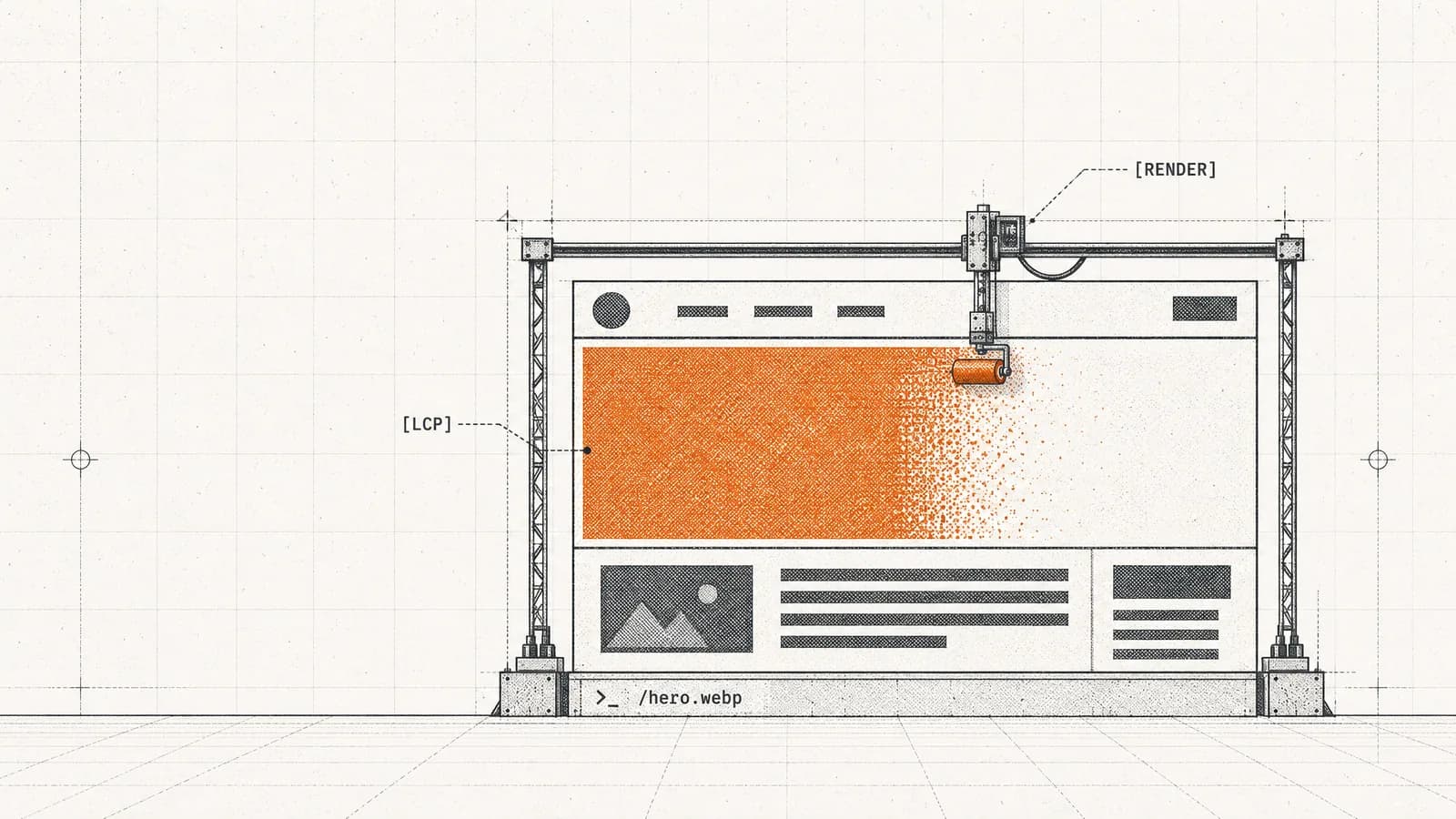 A paint roller fills in the largest block of a web page last, in orange