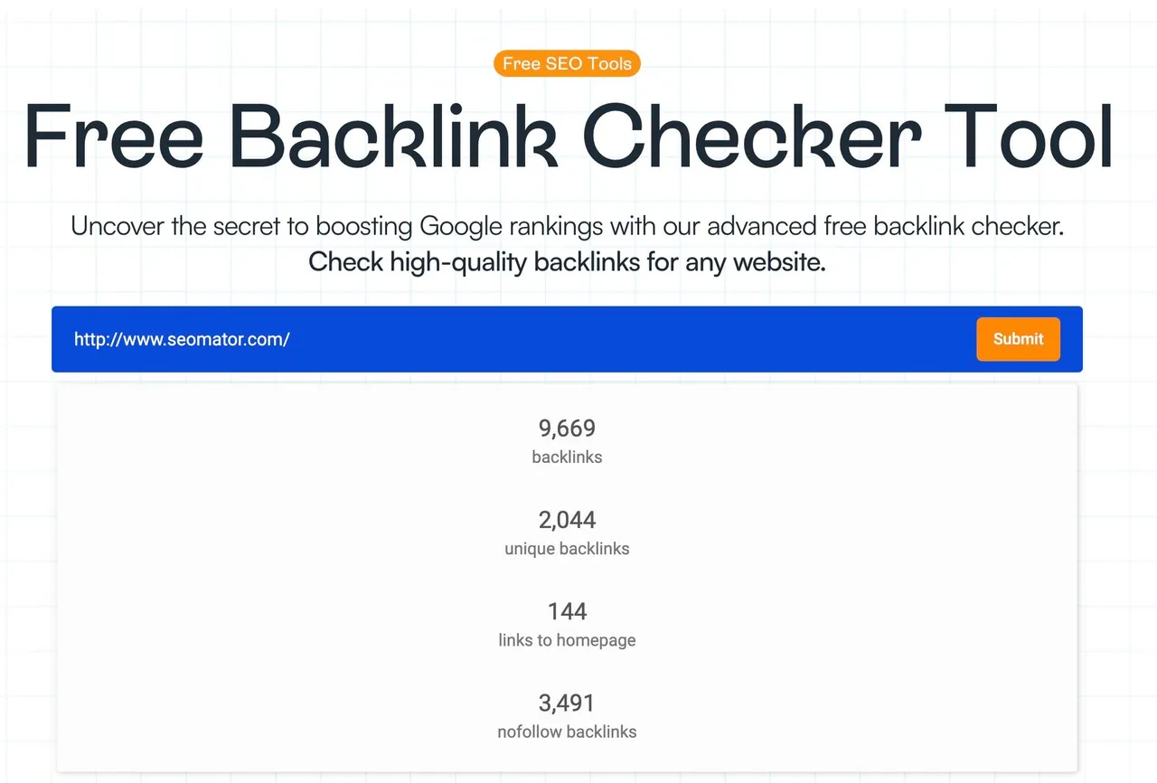 SEOmator Backlink Audit Tool Ergebnisse