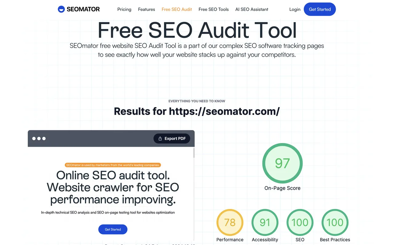 A site audit of SEOmator