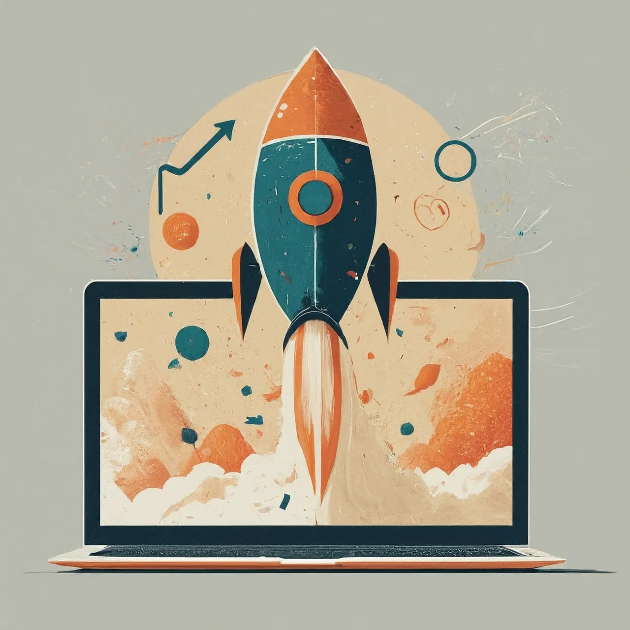 rising rocket on the laptop screen