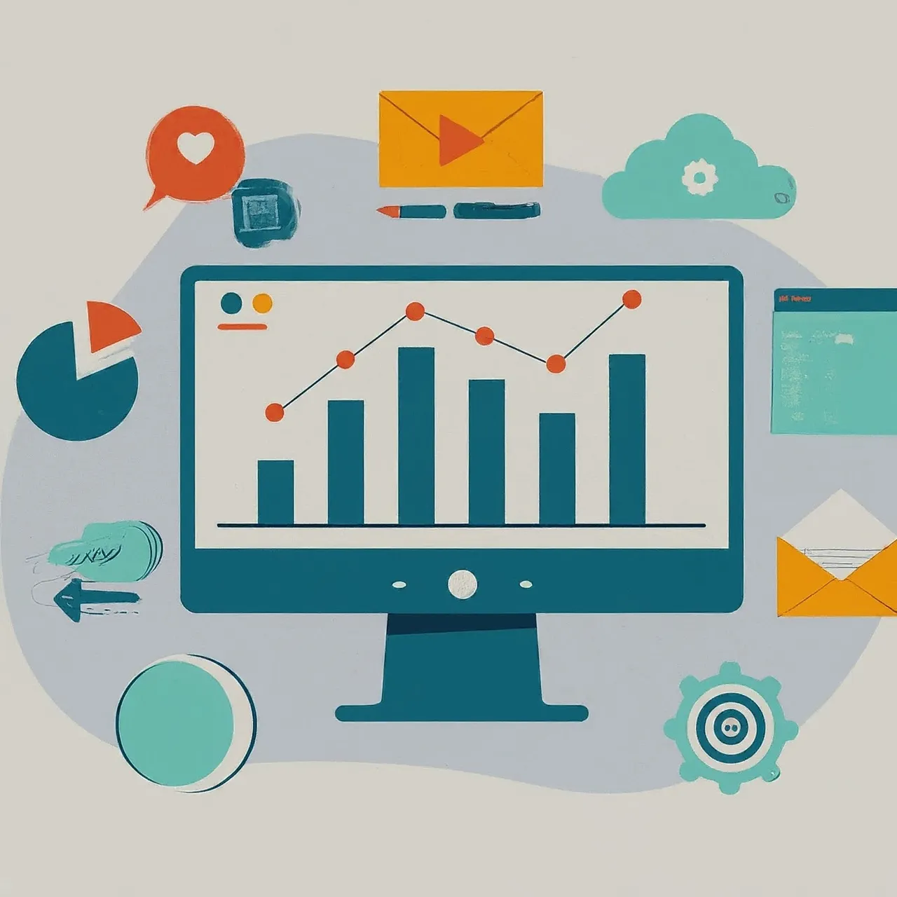 marketing kpis symbolized by arious elements