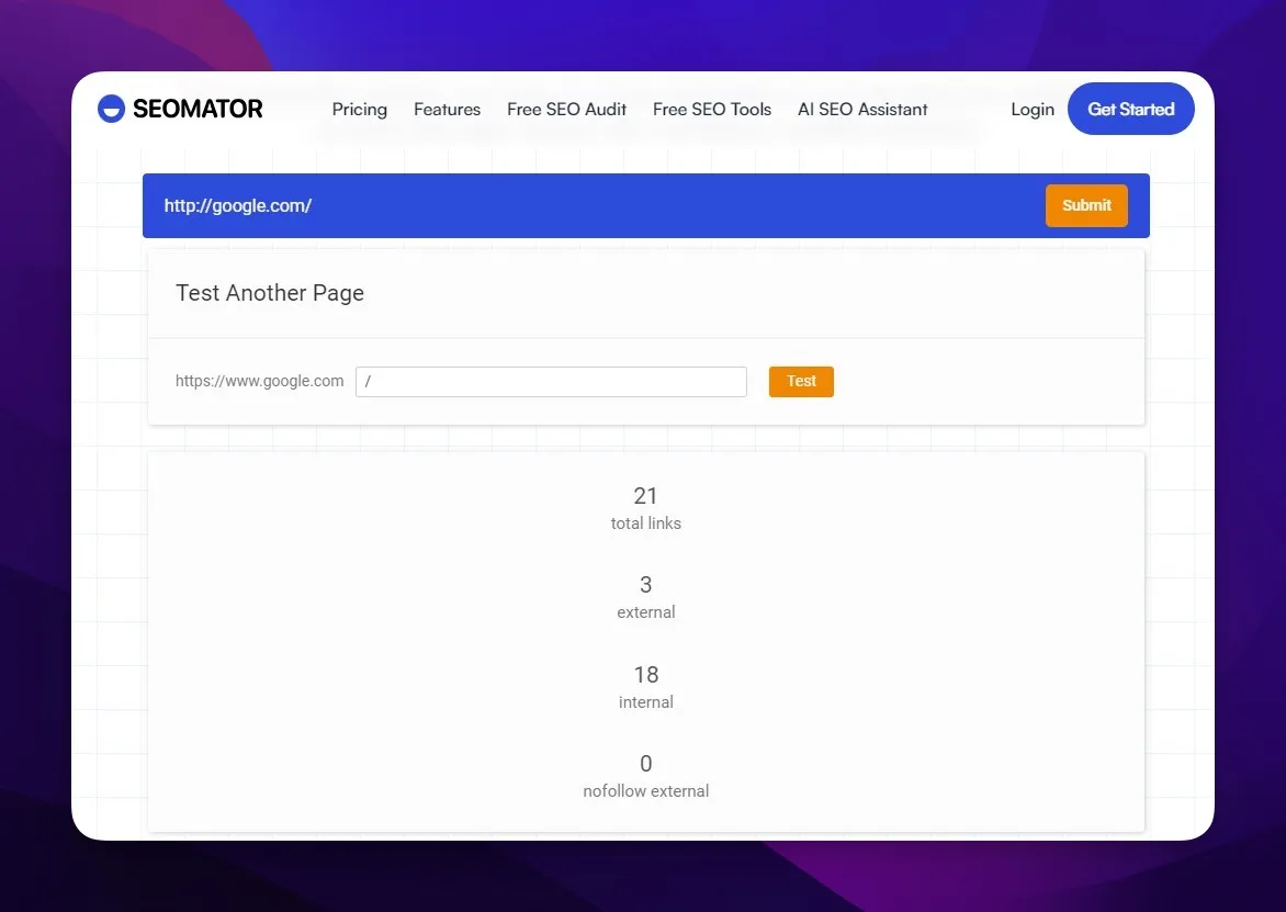 SEOmator internal link checker tool