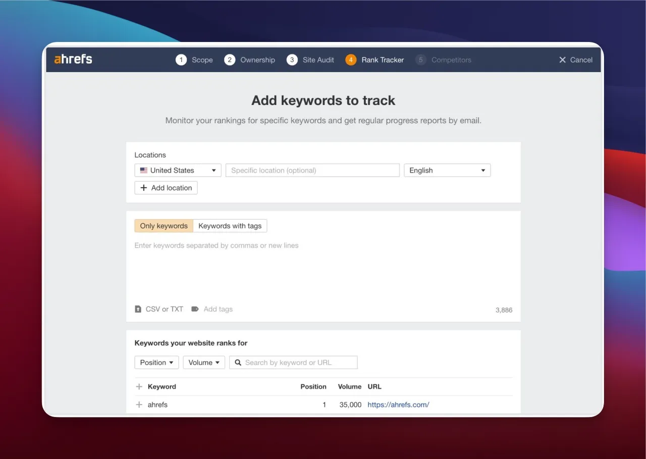 Ahrefs keyword tracking tool