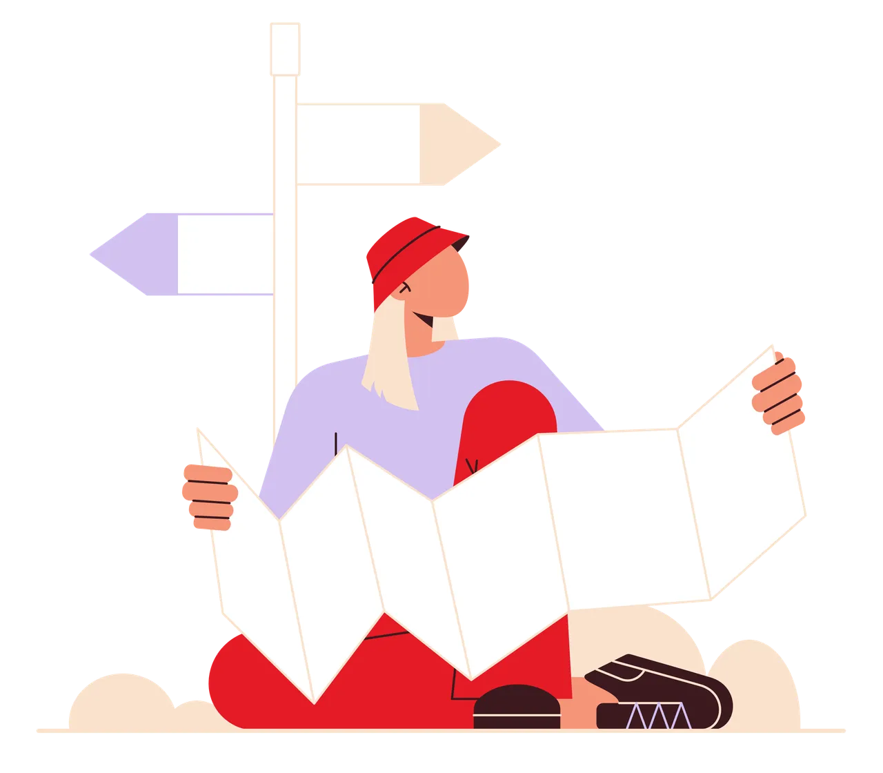 illustrated woman with a map to find her way