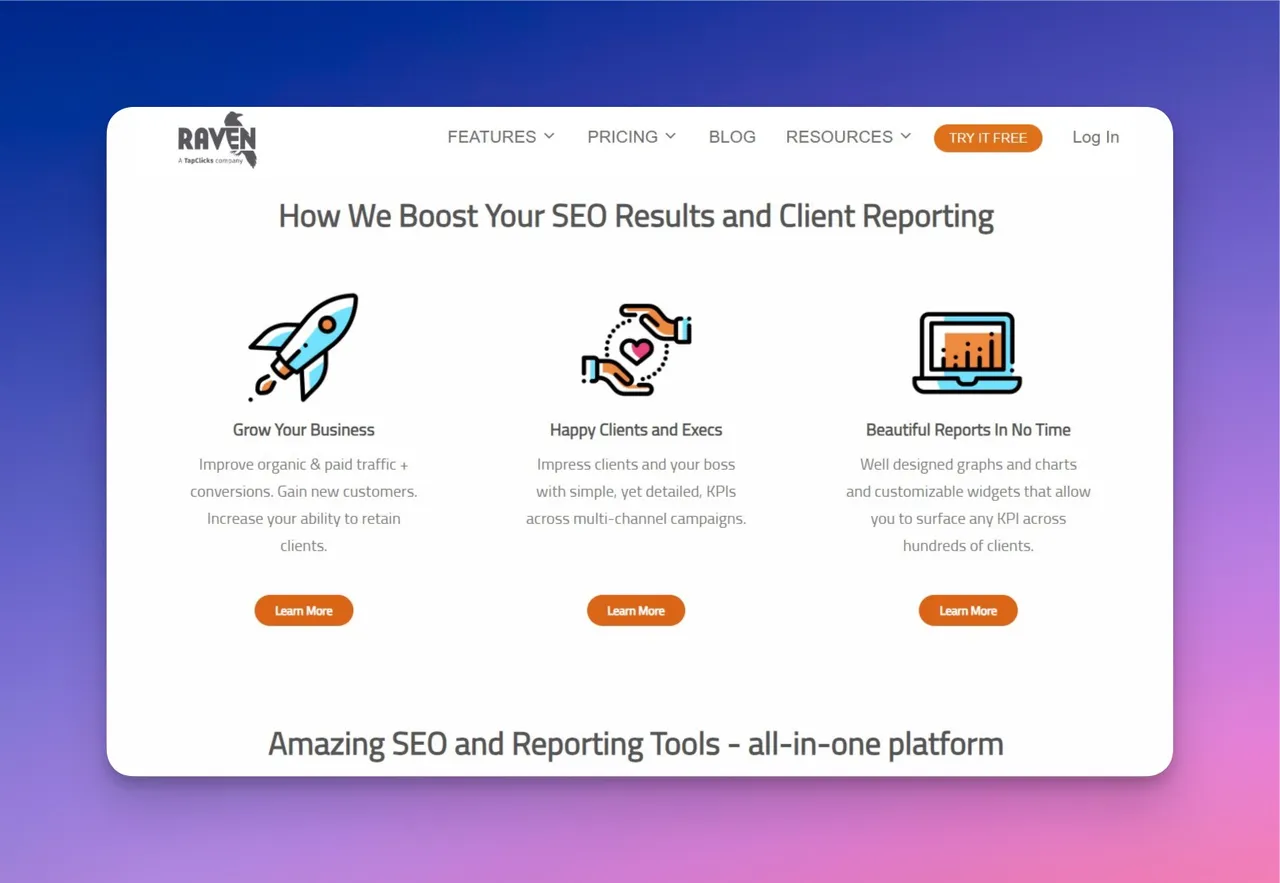 Raven Tools Reporting-Dashboard mit Multi-Source SEO-Datenaggregation