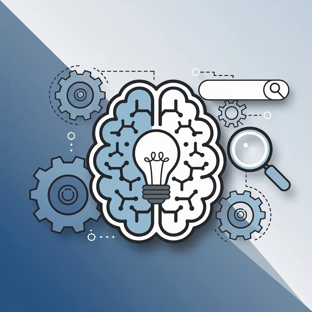 Brain with a bulb inside and cogs around