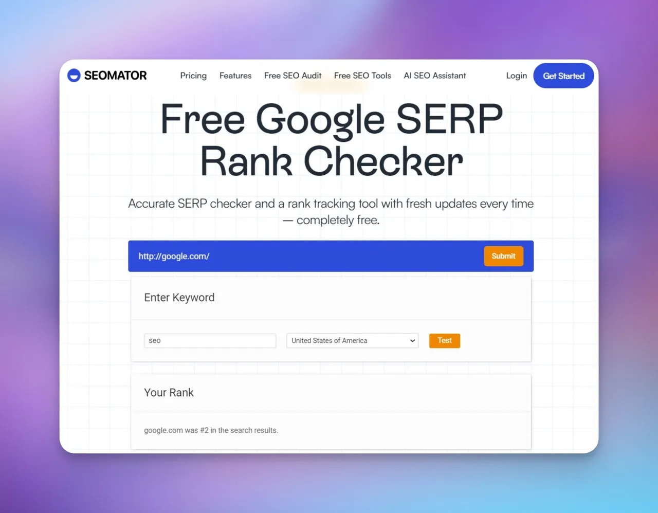 SEOmator's free serp checker tool