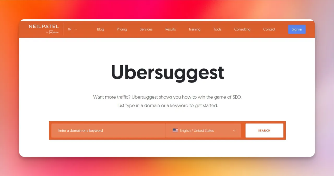 Ubersuggest Startseite