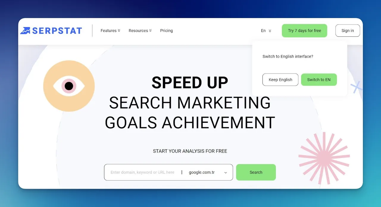 Serpstat SEO platform dashboard with site audit results and optimization priority recommendations