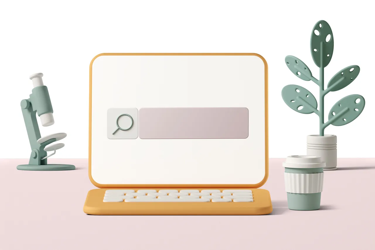 3d laptop ad a search bar in it