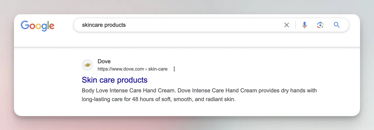 skindcare-Produktsuche auf Google als Beispiel für ein nicht markengebundenes Schlüsselwort