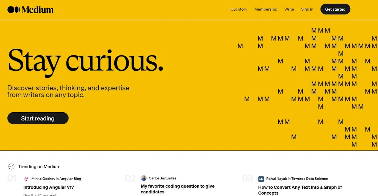 Die Homepage von Medium, einer der Plattformen zur Verbreitung von Inhalten