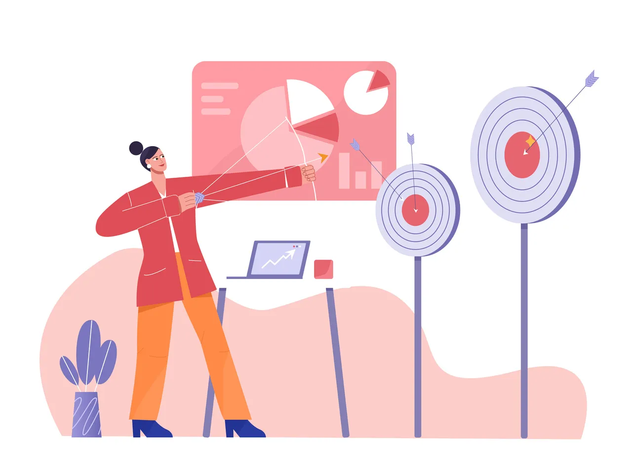 an illustration that shows a woman hitting the target