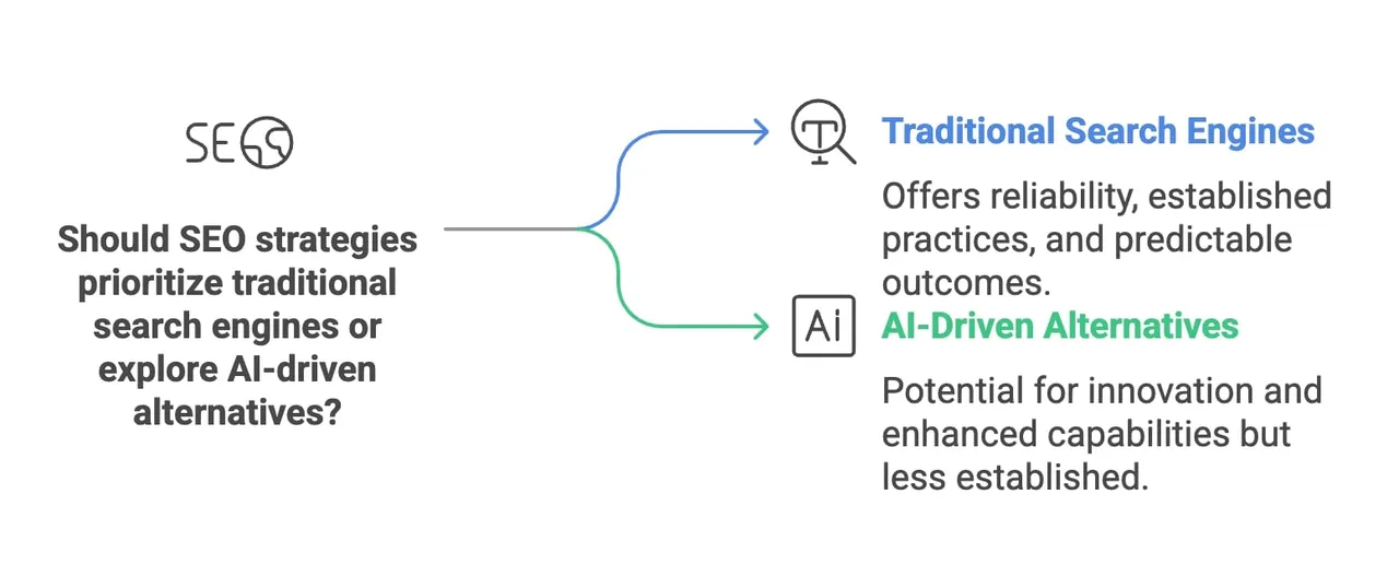 Diagram illustrating various SEO strategies, including on-page, off-page, and technical optimization techniques