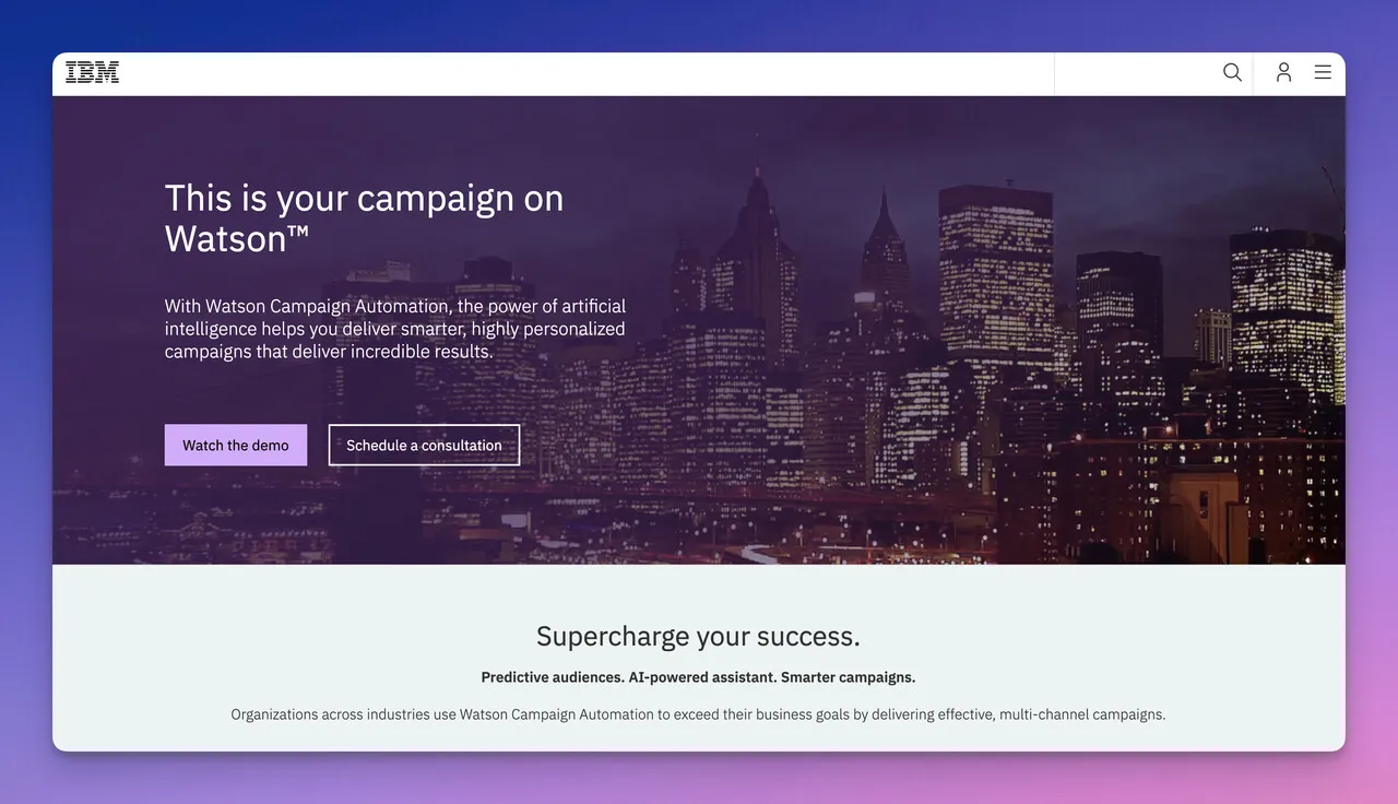 IBM's campaign automation tool's landing page