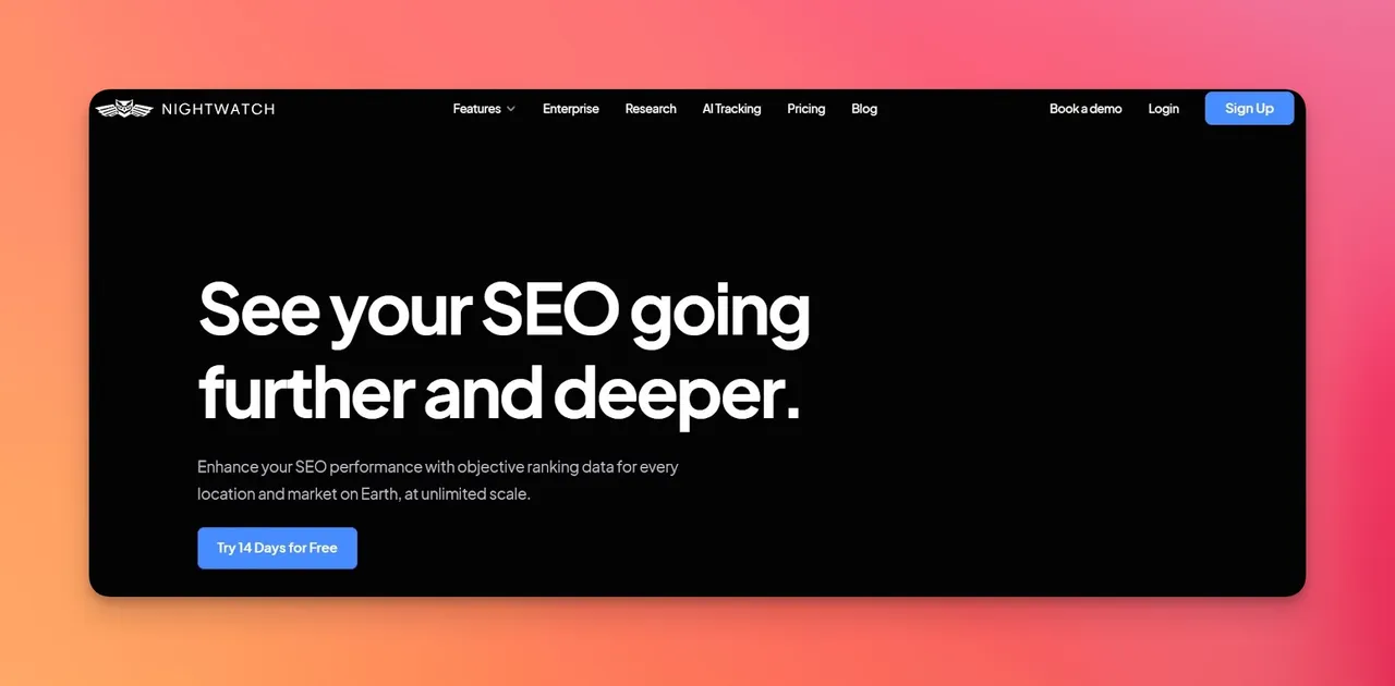 Nightwatch SEO tool interface with beautifully visualized ranking data showing position changes and traffic correlation