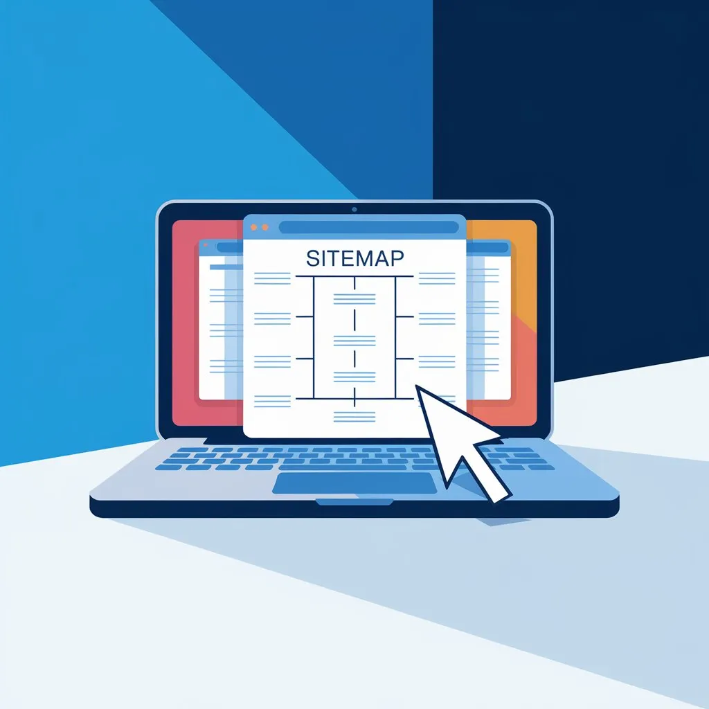 XML sitemap displayed on laptop screen showing hierarchical website structure with URLs and last modified dates