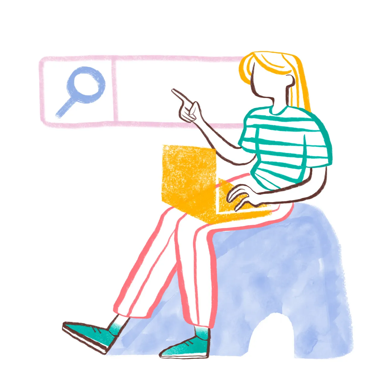 eine Frau, die mit dem Laptop sucht