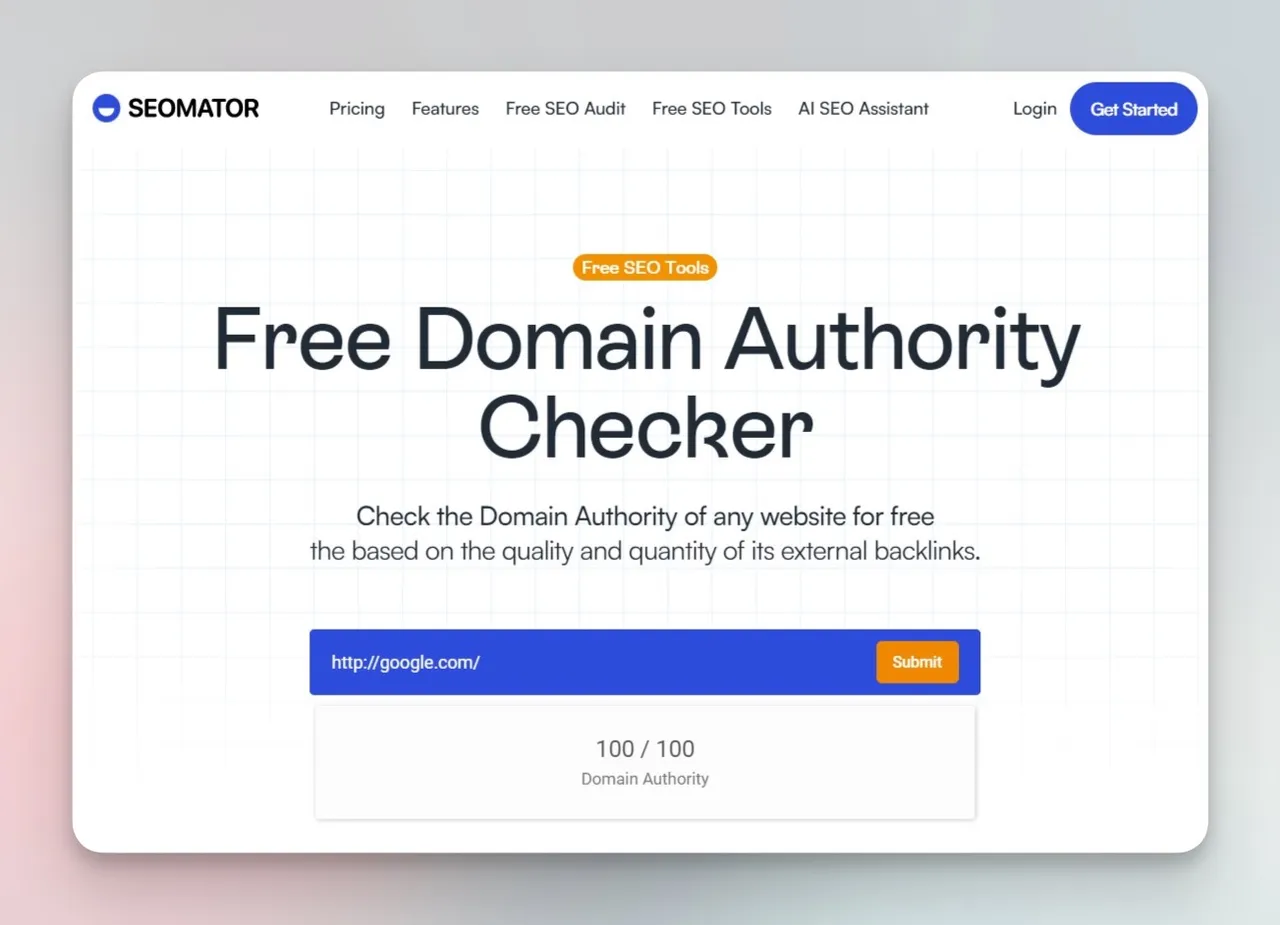 SEOmators Tool zur Überprüfung der Domänenautorität