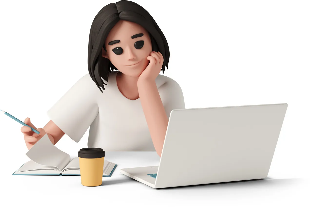 a content writer woman illustration looking at the laptop