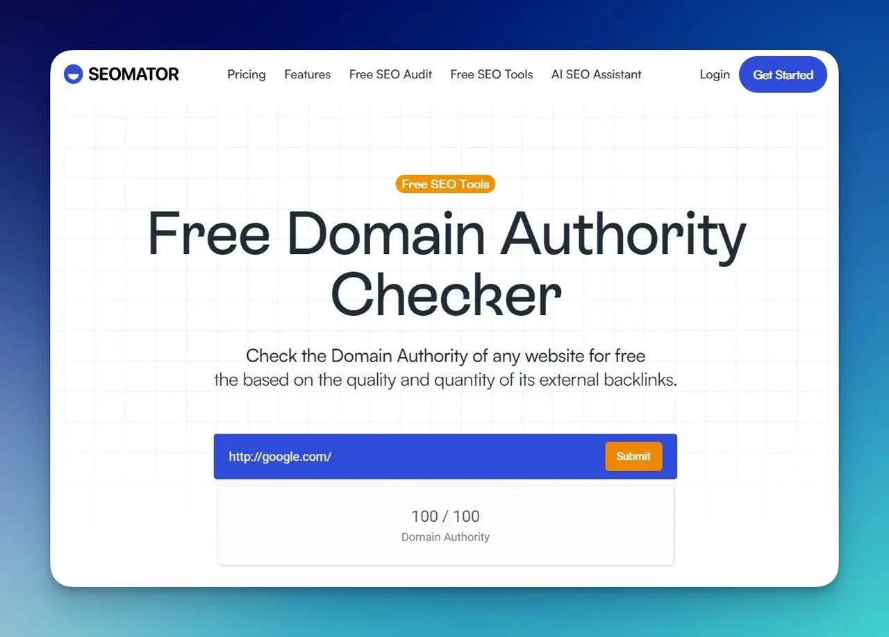 SEOmators Tool zur Überprüfung der Domänenautorität