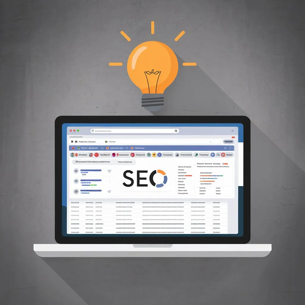 SEO-Reporting-Dashboard und eine Glühbirne