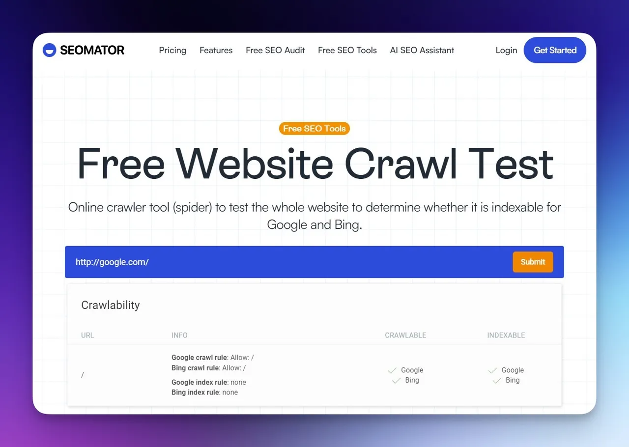 SEOmators Website-Crawl-Test-Werkzeug