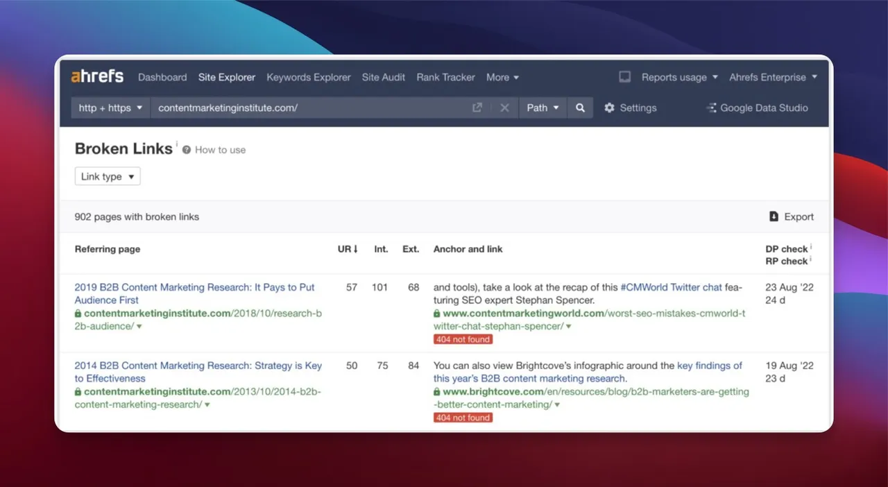 Ahrefs broken link checker