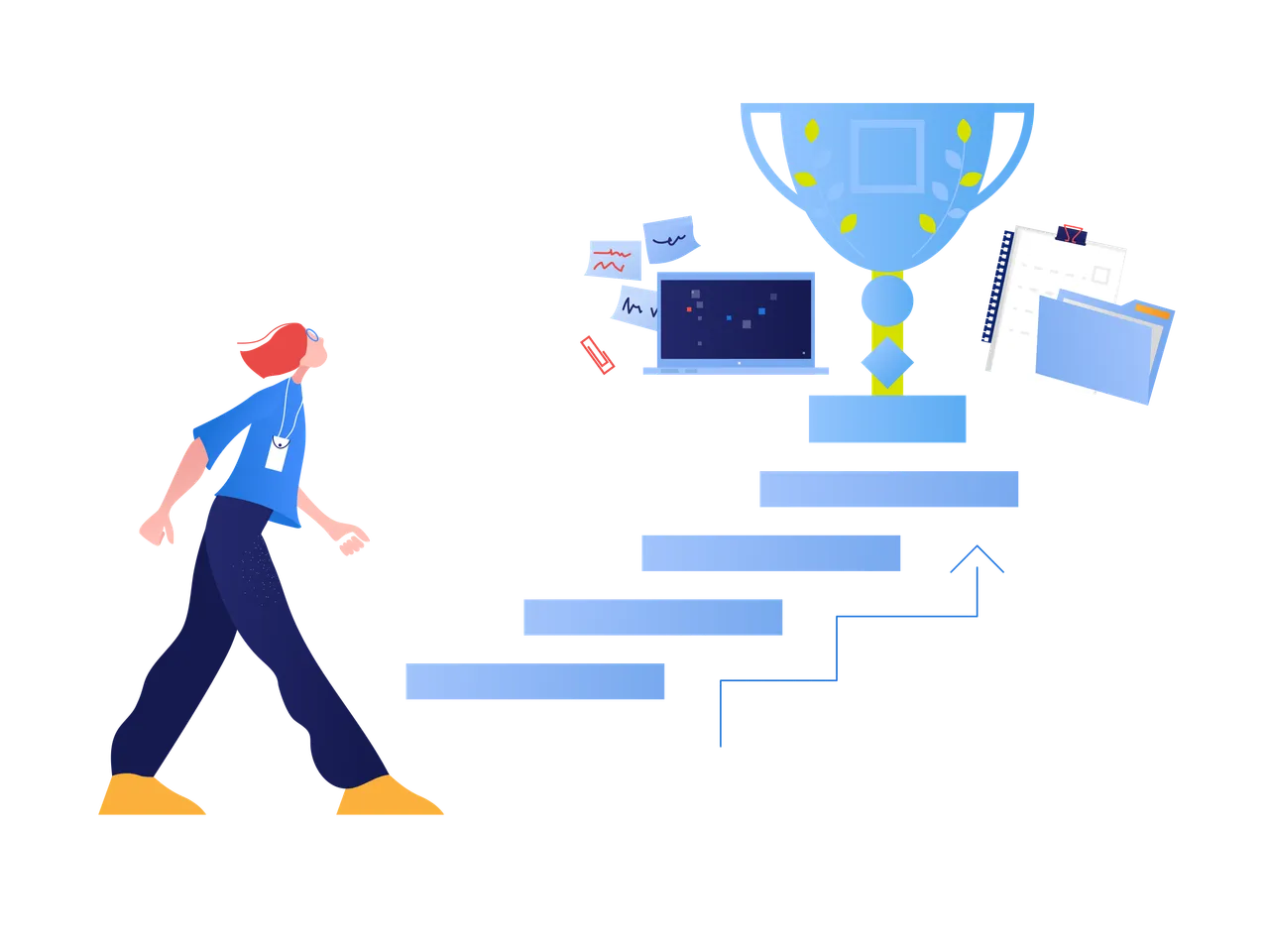 an illustrated woman and upstairs to a prize