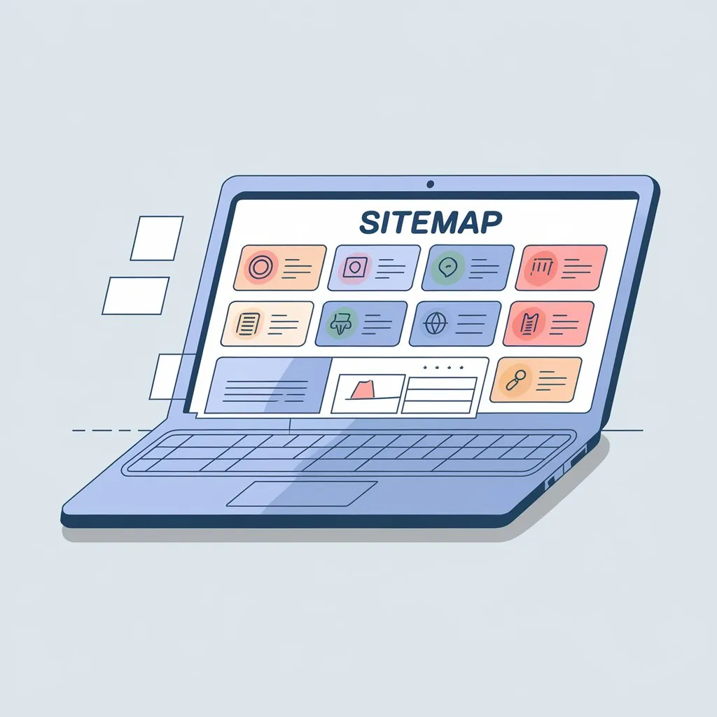 Illustration showing sitemap structure with interconnected website pages and URLs