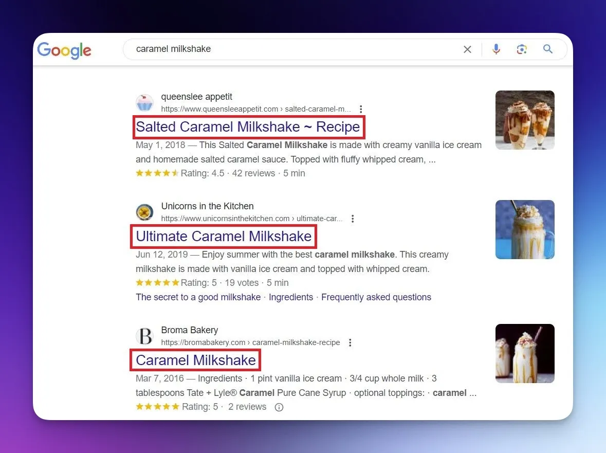Beispiele für Metatitel in SERP