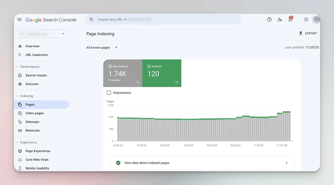 Index coverage report in google search console