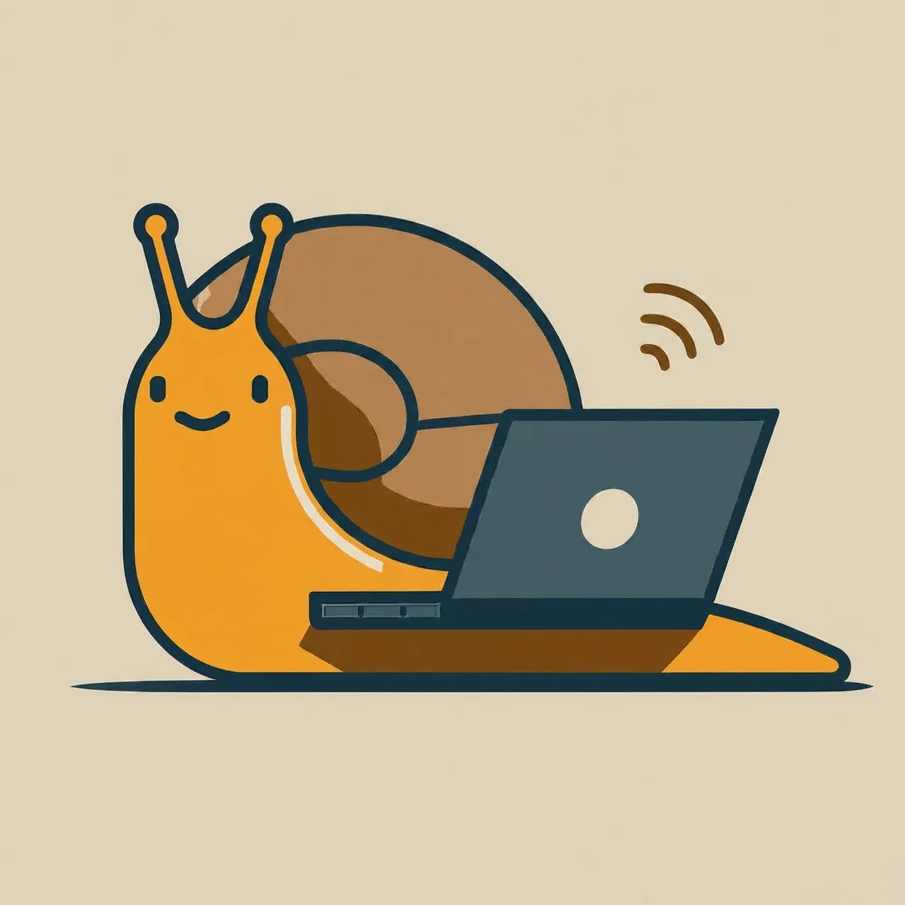 Eine Schnecke, die einen Laptop benutzt und einen URL-Slug symbolisiert