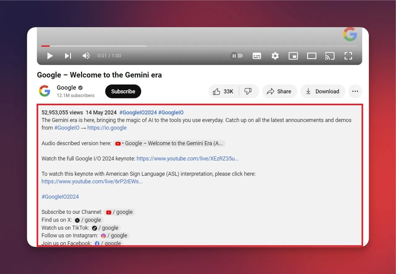 beispiel für einen backlink in der beschreibung auf youtube
