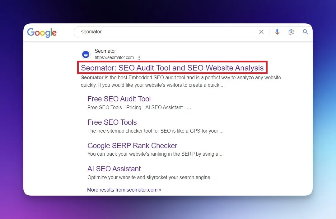 Titel-Tag der Website, der in der Suchmaschine erscheint