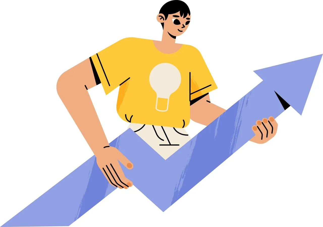 an illustration of a boy who is holding an incresing arrow