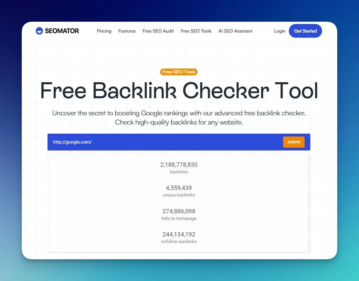 SEOmator's Backlink-Überprüfungswerkzeug
