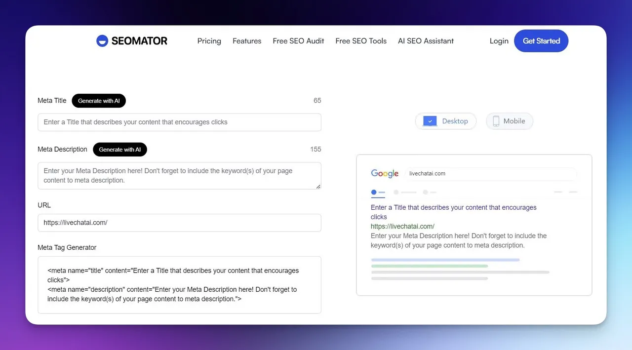 SEOmator's AI-gesteuerter Meta-Titel-Generator