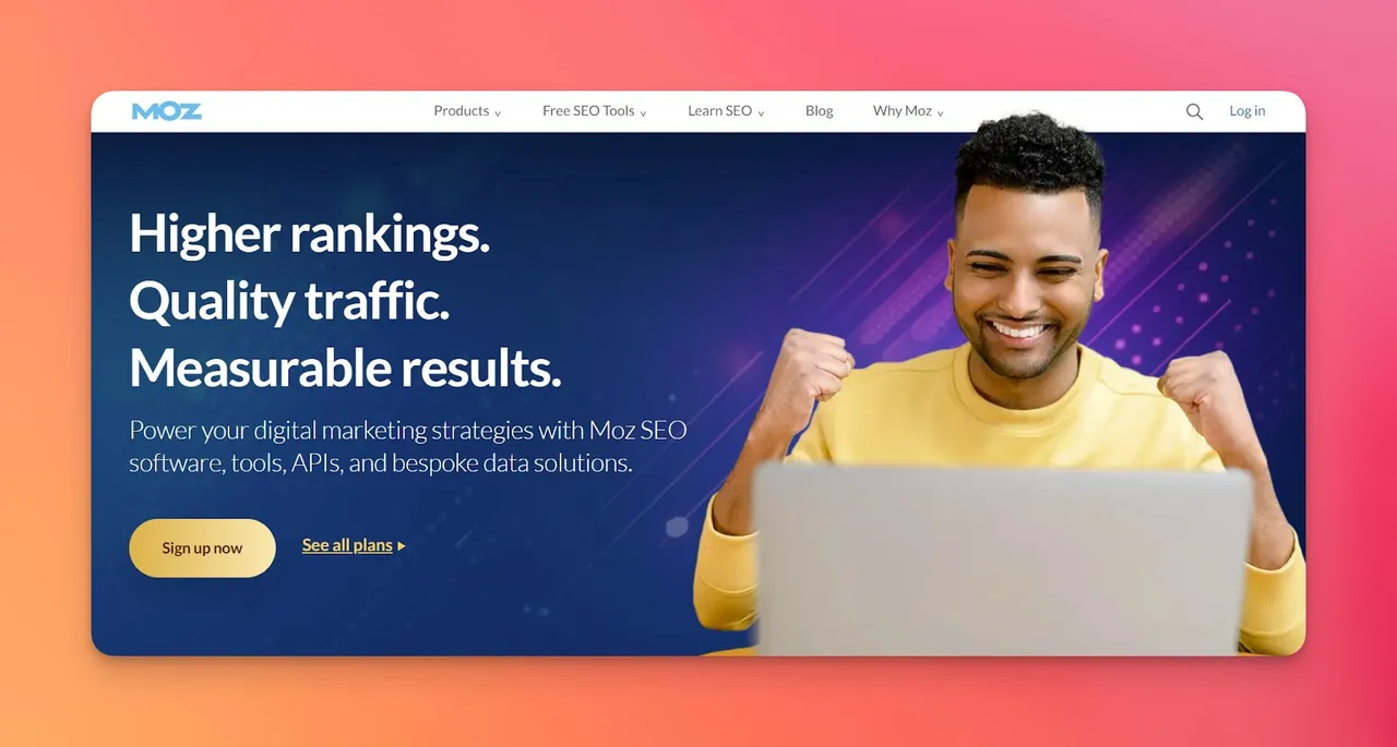 Moz Pro dashboard showing keyword rankings with Domain Authority scores and competitive analysis metrics