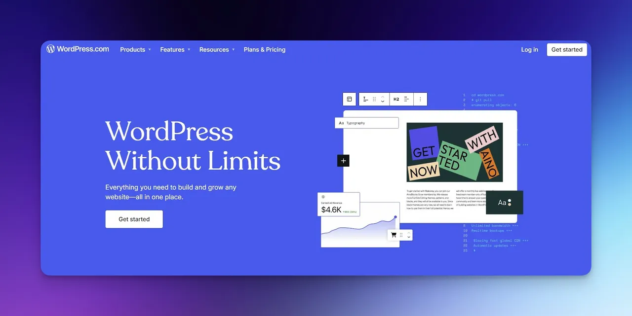 WordPress CMS-Startseite mit der Open-Source-Content-Management-System-Oberflaeche