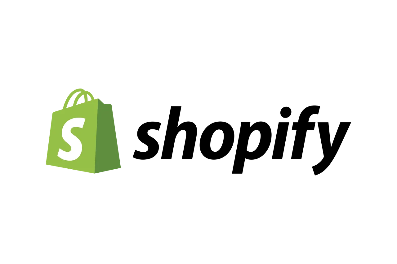 Shopify-Logo auf weißem Hintergrund als Darstellung der E-Commerce-Plattform