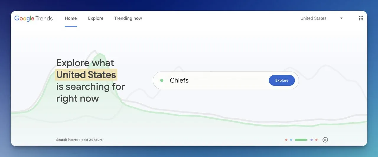 the homepage of Google Trends