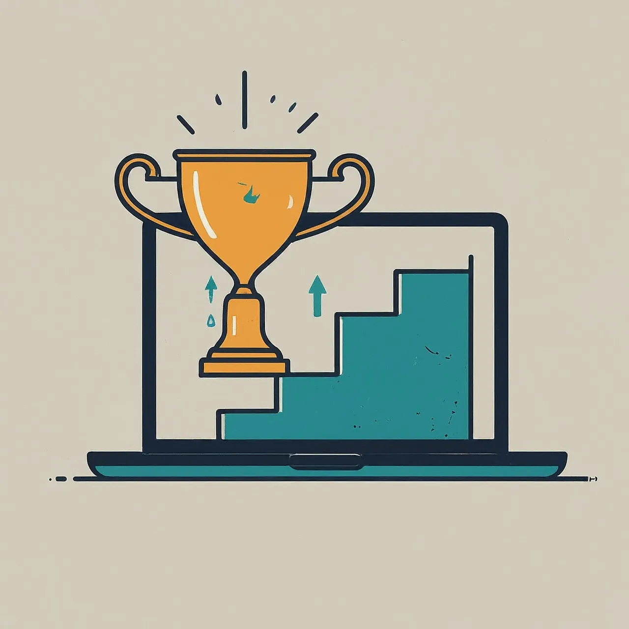 a laptop- a winner prize and increasing stairs